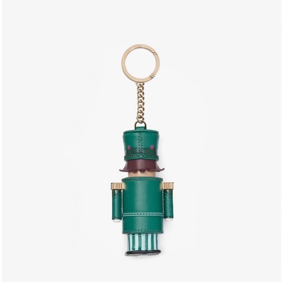 Kate spade Oh What Fun 3D Nutcracker Key Holder Fob Bag Charm Green Leather NWT